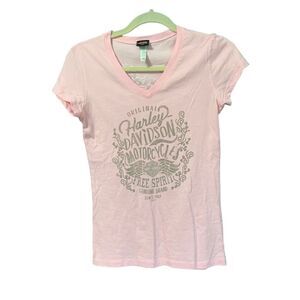 Harley‎ Davidson Motorcycle v-neck pink t-shirt with Silver Studs size Small